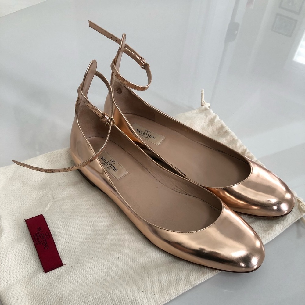 VALENTINO GARAVANI Gold Tango metallic leather ballet flats